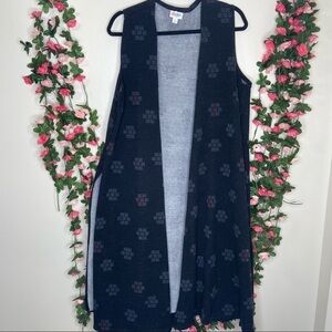 LuLaroe Black Red Sleeveless Long Cardigan Large